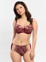 Model wearing 'Agathe' Amarante (Burgundy) Panty, by Empreinte (front view).