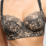 Model wearing Empreinte 'Agathe' Black Bustier (front view, close up).