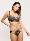 Model wearing Empreinte 'Agathe' Black Bustier (front view).