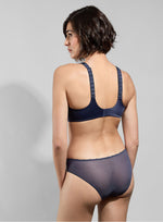 Model wearing 'Agathe' Cobalt (Midnight Blue) Brief, by Empreinte (back view).