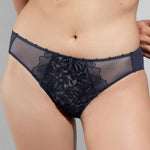 Model wearing 'Agathe' Cobalt (Midnight Blue) Brief, by Empreinte.