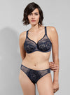 Model wearing 'Agathe' Cobalt (Midnight Blue) Brief, by Empreinte.