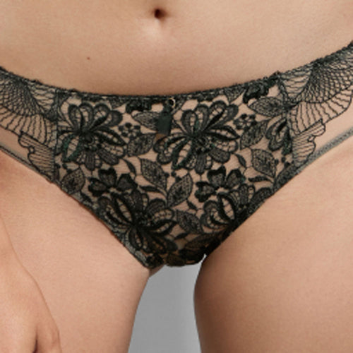 Model wearing Empreinte 'Agathe' Forest Green Shorty (detail).