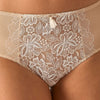 Model wearing 'Agathe' Ivoire (Beige) Panty/High Waisted Brief, by Empreinte (close-up).