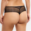 Model wearing 'Amour' Black Thong, by Empreinte (back view, close up).