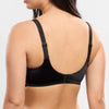 Model wearing 'Amour' Black Seamless Full Cup Bra, by Empreinte (back view, close up).