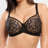 Model wearing 'Amour' Black Seamless Full Cup Bra, by Empreinte (front view, close up).