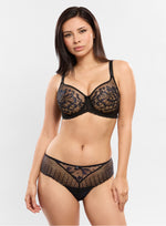 Model wearing 'Amour' Black Seamless Full Cup Bra, by Empreinte (front view).