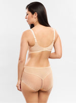 Model wearing 'Amour' Cream Seamless Full Cup Bra, by Empreinte (back view).