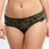 Model wearing 'Anouk' Emerald Green Shorty, by Empreinte (front view, close up).