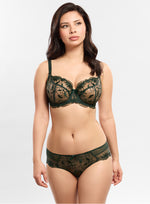 Model wearing 'Anouk' Emerald Green Shorty, by Empreinte (front view).