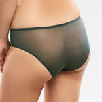 Model wearing 'Anouk' Emerald Green Brief, by Empreinte (back view, close up).