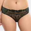 Model wearing 'Anouk' Emerald Green Brief, by Empreinte (front view, close up).
