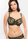 Model wearing 'Anouk' Emerald Green Low-Necked Bra, by Empreinte (front view).