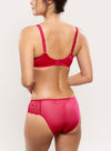 Model wearing 'Cassiopée' Lipstick (Cerise) Spacer Bra, by Empreinte (back view).