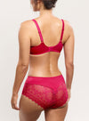 Model wearing 'Cassiopee' Lipstick (Cerise) Full Brief, by Empreinte (back view).