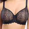 Model wearing 'Cassiopée' Navy Seamless Full Cup Bra, by Empreinte (front view, close up).