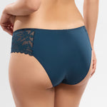 Model wearing 'Leia' Ocean Blue Brief, by Empreinte (back view, close up).