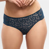 Model wearing 'Leia' Ocean Blue Brief, by Empreinte (front view, close up).