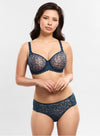 Model wearing 'Leia' Ocean Blue Brief, by Empreinte (front view).