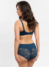 Model wearing 'Leia' Ocean Blue Panty, by Empreinte (back view).