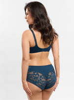 Model wearing 'Leia' Ocean Blue Panty, by Empreinte (back view).