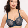 Model wearing 'Leia' Blue Invisible Full Cup Bra, by Empreinte (front view).