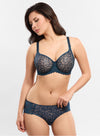 Model wearing 'Leia' Blue Invisible Full Cup Bra, by Empreinte (front view).