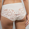 Model wearing 'Leia' Pale Cream Panty, by Empreinte (back view, close-up).
