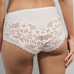 Model wearing 'Leia' Pale Cream Panty, by Empreinte (back view, close-up).