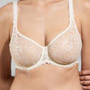 Model wearing 'Leia' Cream Invisible Full Cup Bra, by Empreinte (front view, close-up).