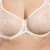 Model wearing 'Leia' Cream Invisible Full Cup Bra, by Empreinte (front view, detail).