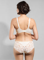 Model wearing 'Leia' Cream Shorty, by Empreinte (back view).