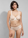 Model wearing 'Leia' Cream Shorty, by Empreinte (front view).