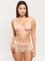 Model wearing 'Leia' Pale Pink Panty, by Empreinte (front view).