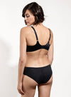 Model wearing 'Tess' Black Low-Necked Bra, by Empreinte (back view).