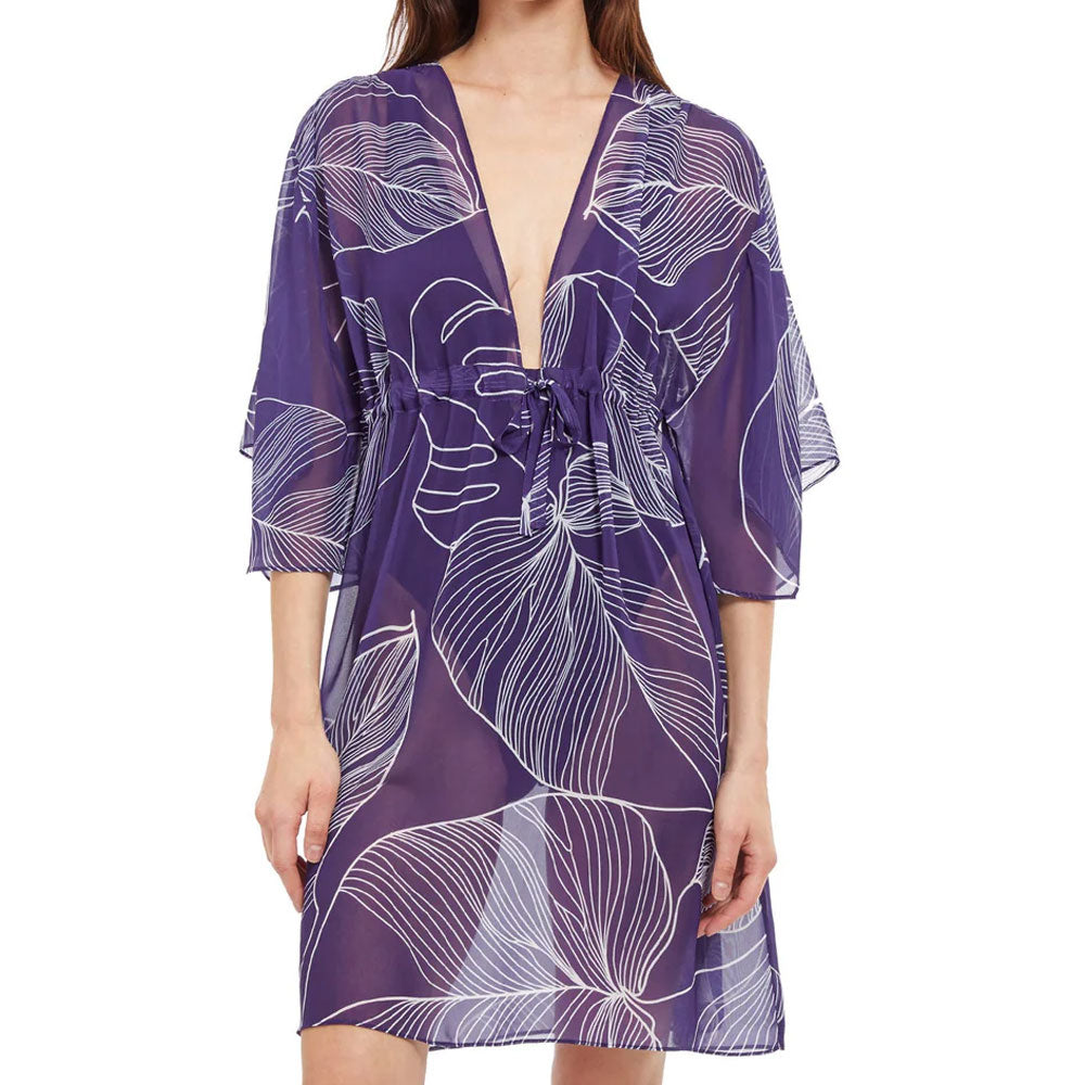 Model wearing 'Natural Essence' Beach Dress in Light Purple, by Gottex.