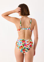 Model wearing 'Donatella' Multicolour Underwired Bikini Set, by Janine Robin (back view).