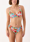 Model wearing 'Donatella' Multicolour Underwired Bikini Set, by Janine Robin (front view).