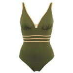 Janine Robin 'Venezia' Khaki Plunge Swimsuit (pack shot, front).