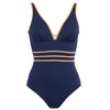 Janine Robin 'Venezia' Navy Blue Plunge Swimsuit (pack shot, front view).