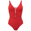 Janine Robin 'Monaco' Red Plunge Swimsuit (pack shot, front).