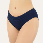 Model wearing Janine Robin 'Grace' Navy Blue Bandeau Bikini Brief.