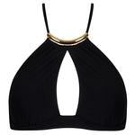 'Pure Elegance' Black Halterneck Triangle Bikini Top, by Lise Charmel (pack shot, front view).