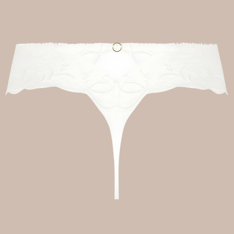 'Bellissime Amour' Ivory Silk Thong, by Lise Charmel (pack shot, back view).