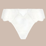 'Bellissime Amour' Ivory Silk Thong, by Lise Charmel (pack shot, front view).