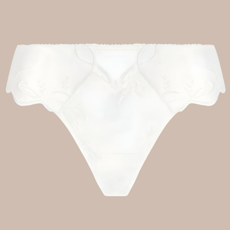 'Bellissime Amour' Ivory Silk Thong, by Lise Charmel (pack shot, front view).