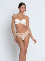 Model wearing Lise Charmel 'Bellissime Amour' Ivory Contour Strapless Bra (front view).