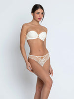 Model wearing Lise Charmel 'Bellissime Amour' Ivory Contour Strapless Bra (front view).
