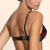 Model wearing 'Belissime Inconnue' Red and Black Contour Bra, by Lise Charmel (back view, close up).